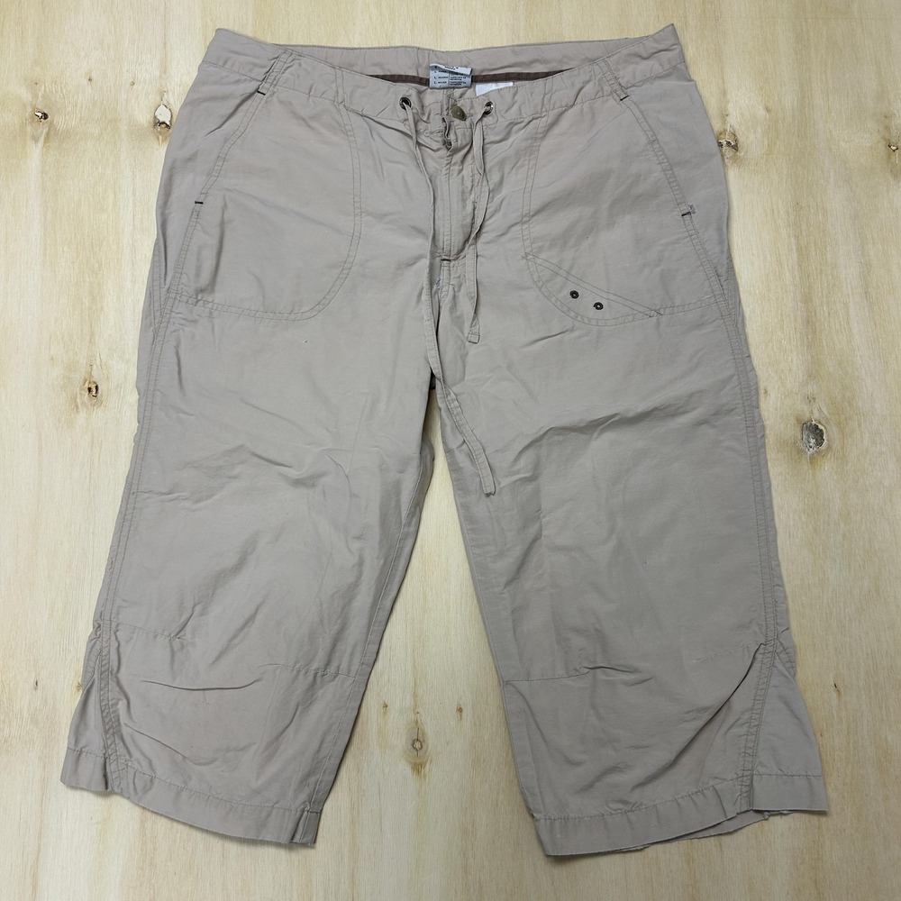 Columbia Capri Pants Womens M Beige Twill Straight Leg‎ Drawstring Travel Hiking